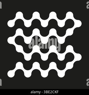 Curved wave pattern. Abstract ripple icon. Seamless vector shape. Black background contrast. Stock Vector