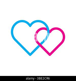 Double heart icon. Romantic love vector. Blue pink shape. Minimal outline symbol. Stock Vector