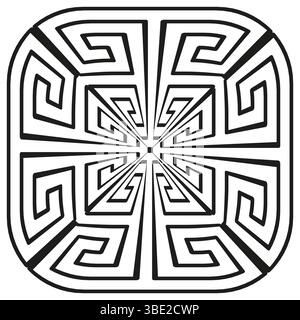 Geometric square icon. Maze pattern vector. Symmetrical shape element. Tribal inspired motif. Stock Vector