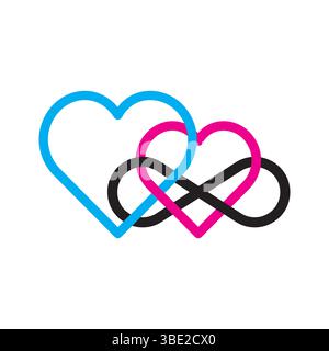 Heart infinity symbol. Love connection vector. Romantic loop icon. Blue pink black. Stock Vector