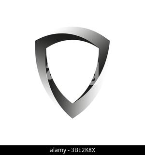 Black shield icon. Curved triangle emblem. Gradient vector form. Modern symbol silhouette. Stock Vector