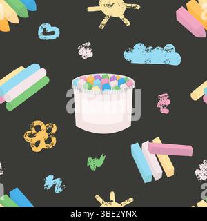 Chalk vector seamless pattern on dark background Stock Vector
