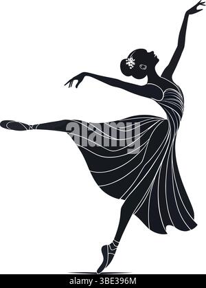 Elegant Ballerina Silhouette:Graceful Black Silhouette of a Ballerina in Dance Pose Stock Vector