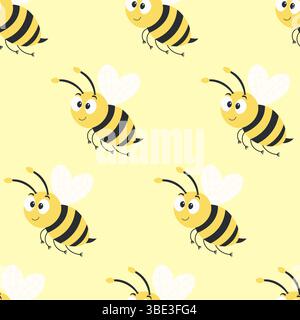 Seamless pattern with bees on a yellow background Stock Vector