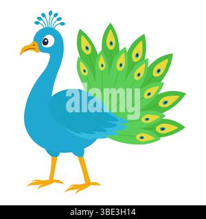 Peacock in flat style. Vector illustration Stock Vector