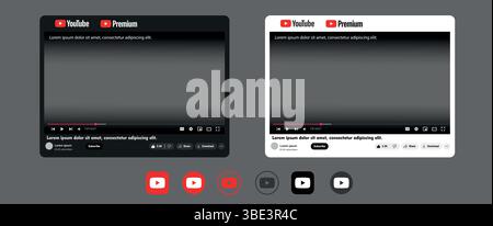 Youtube video template mockup 2025. Youtube app interface blank video screen frame. Isolated Youtube screen frame  Stock Vector