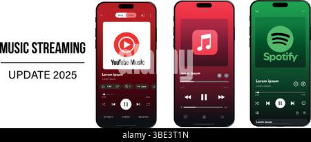 Webspotify, apple music and youtube music ui mockup Music streaming services template. Vector illustration Stock Vector