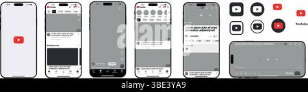 79Youtube mockup. Youtube mockup template with updated 2025 grid size. Set screen social media and network interface template. Social Media Interface Stock Vector