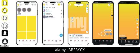 Snapchat camera UI mockup template. Snapchat AR lens, selfie filters, and real-time face effects. Snapchat mobile app layout for augmented reality and Stock Vector