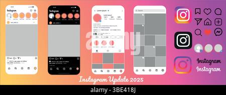 Instagram post frame mock up template with new grid size update 2025. Set instagram screen social media and social network  Stock Vector