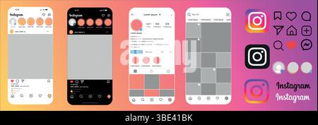 Instagram post frame mock up template with new grid size update 2025. Set instagram screen social media and social network  Stock Vector