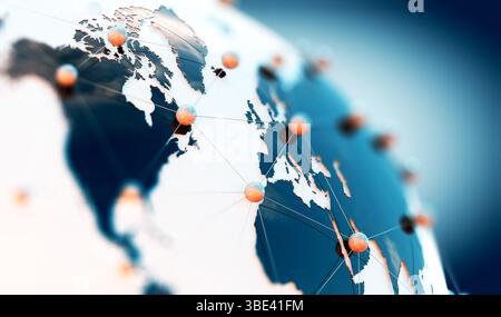 3d illustration of networking and internet concept and globe wold map.Global telecommunication and  cloud computing Stock Photo