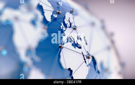 3d illustration of networking and internet concept and globe wold map.Global telecommunication and  cloud computing Stock Photo