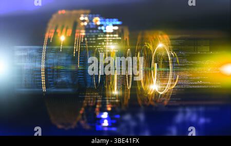 Futuristic and modern design of prototype.Code and numbers for computing and quantum communication concept.Technology and engineering abstract back. Stock Photo