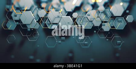 Abstract background of technology and science. Mesh or net with lines and geometric shapes detail.3d illustration. Cloud and computer concept Stock Photo
