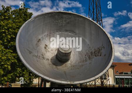 telecommunication radio tower antenna future broadband concept satellite connect clouds Stock Photo