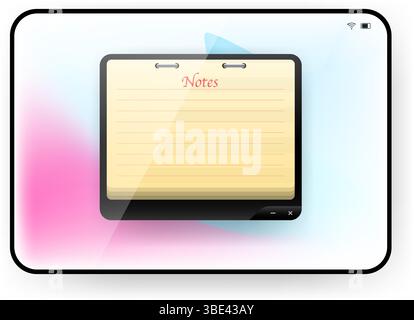 Modern tablet mockup displaying a realistic note taking application user interface. Stock Vector