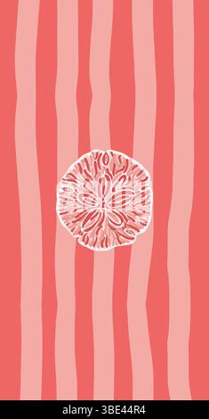 Abstract illustration of a pink seashell on a striped coral design, creating a modern marine-inspired aesthetic Stock Vector