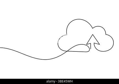 Cloud storage continuous one line drawing and minimalist design Stock Vector