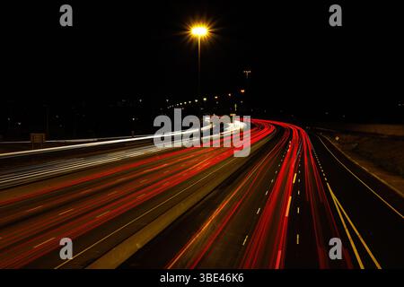 Long exposure of traffic on Highway 401 at night. Stock Photo