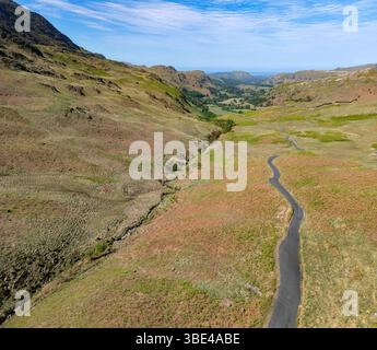 Hardknott Pass in the Lake District in northwest England. Hardknott Pass is a hill pass between Eskdale and the Duddon Valley in the Lake District Nat Stock Photo