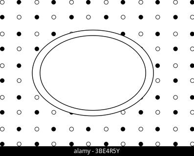 Circles round polka dots oval frame template. Vector graphic line illustration. Black and white Banner, poster, wrapping paper, sticker, print, modern Stock Vector