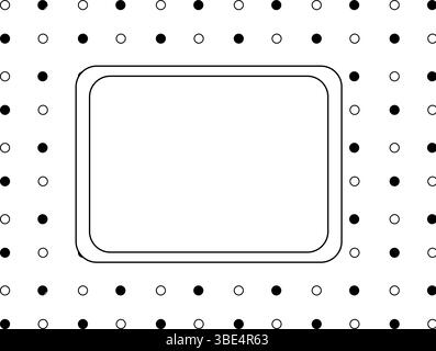 Circles round polka dots rectangle frame template. Vector graphic line illustration. Black and white Banner, poster, wrapping paper, sticker, print, m Stock Vector