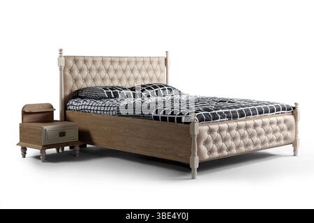 modern bed and bedside table isolated on white background Stock Photo
