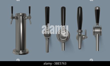 Beer tap mockups set isolated on white background. Vector realistic ...