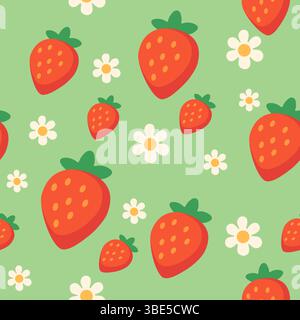 A vibrant and juicy seamless strawberry pattern in a cheerful summer style. Stock Vector