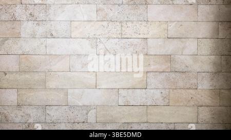 panoramic background - wall tiled with shell rock boards Stock Photo