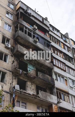Burnt house after drone attack in Ukraine Stock Photo
