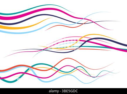 Set of abstract color  curved lines. Wave design element. Vector illustration. Stock Vector
