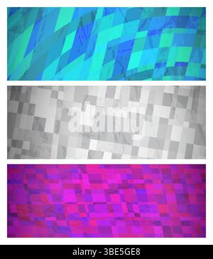 Abstract background with colorful rectangles. Set of three beautiful futuristic dynamic geometric banner design pattern. Vector illustration Stock Vector