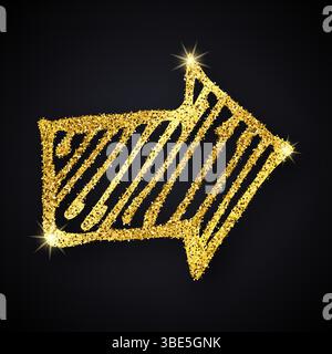 Gold glitter hand drawn arrow. Doodle arrow with gold glitter effect on dark background. Vector illustration Stock Vector