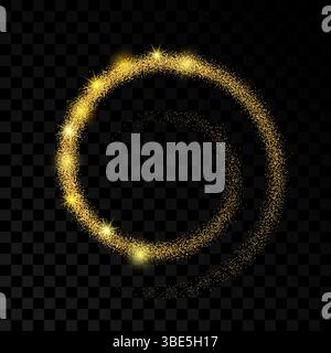 Light wave with gold glitter effect on a dark transparent background. Abstract swirl lines. Vector illustration Stock Vector