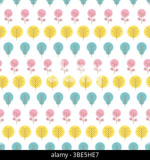 Seamless pattern with colored trees on white background. Vector illustration. Stock Vector
