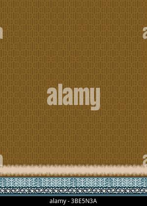 Brown geometric textile design with beige and teal border Stock Vector
