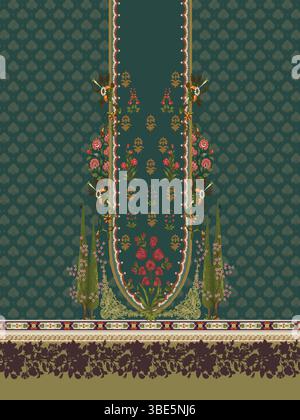 Elegant teal and maroon floral textile design for women s fashion Stock Vector