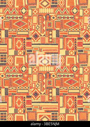 Geometric patchwork textile design in warm orange and beige tones Stock Vector