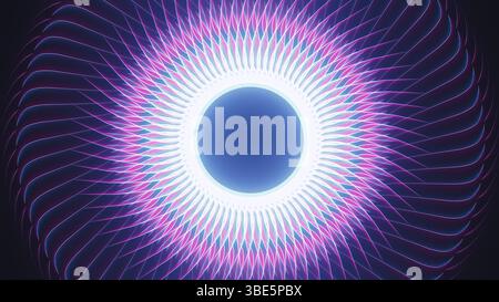 An intriguing arrangement of abstract shapes illuminated by vibrant neon lights captivates viewers with its mesmerizing geometry and colors Stock Photo