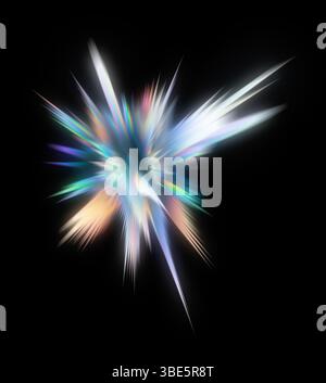 A stunning illustration capturing vibrant, star-like color bursts on a black background. Radiant beams explode outward, creating a captivating display Stock Photo