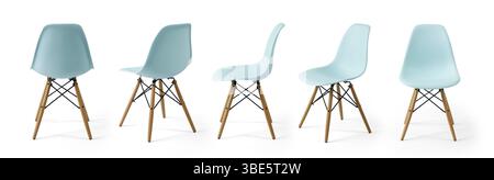 Plastic chair different angle  isolated on white background . Stock Photo