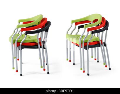 Plastic chair different angle  isolated on white background . Stock Photo