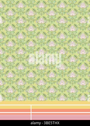 Elegant light green floral pattern with peach and coral border design Stock Vector