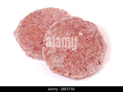 Raw Beef Hamburger Patties Isolated on a White Background Stock Photo