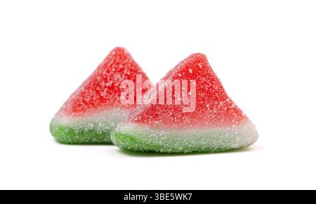Sugar Covered Gummy Watermelon Candies on a White Background Stock Photo