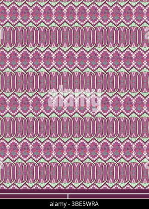 Intricate purple and green geometric textile pattern design Stock Vector