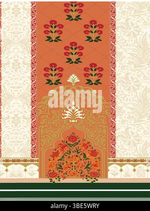 Elegant indian textile design with floral and geometric motifs Stock Vector