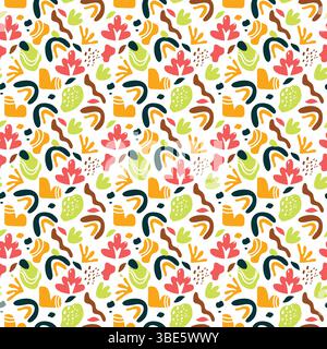 Abstract colorful floral and organic shapes seamless pattern design Stock Vector